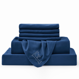 Navy Blue Bambusa 7-Piece Sheet Set (Option: FullNavy Blue)