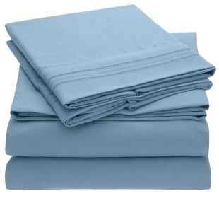 Light Color Embroidery Soft Sheet Set Wrinkle Resistant (Option: QueenLight Blue)