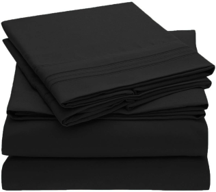 Embroidery Soft Cozy Sheet Set Wrinkle Resistant (Option: Cal-KingBlack)