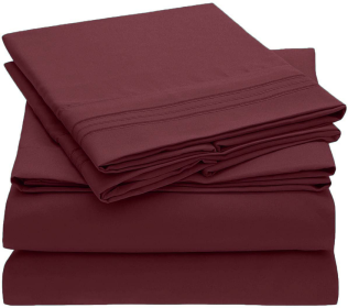 Embroidery Soft Sheet Set Wrinkle Resistant (Option: Cal-KingBurgundy Red)