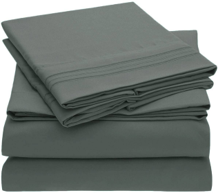 Embroidery Soft Sheet Set Wrinkle Resistant (Option: Cal-KingDark Grey)