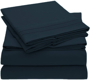 Embroidery Soft Sheet Set Wrinkle Resistant (Option: Cal-KingNavy Blue)