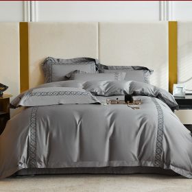 120 Pillow Cotton Four Piece Luxury Pure Cotton Duvet Cover (Option: Grey-220x240cm)