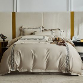 120 Pillow Cotton Four Piece Luxury Pure Cotton Duvet Cover (Option: Light Camel-220x240cm)